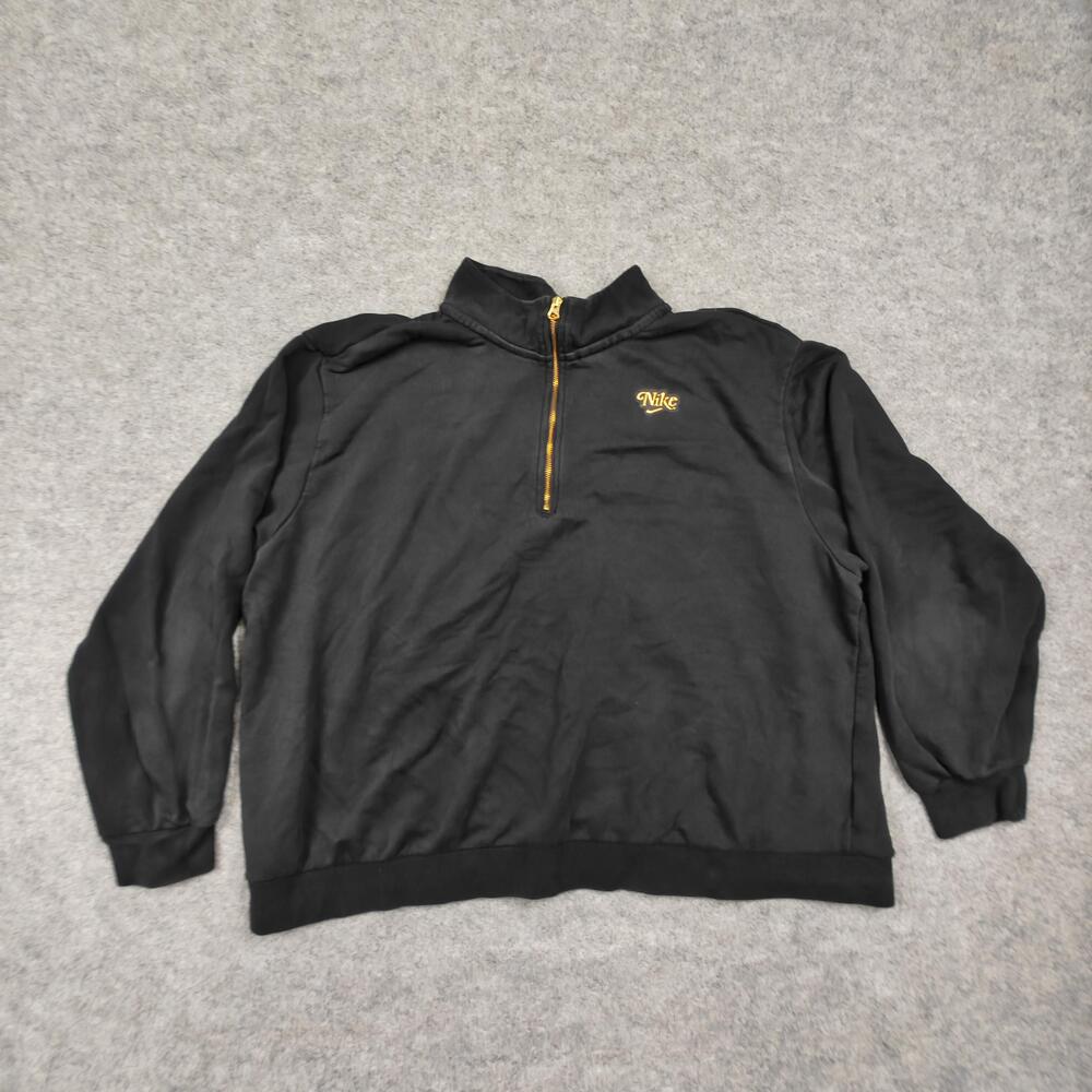 Nike Sweatshirt Womens 1X Black 1/4 Zip Fleece Pullover Relaxed Fit Mock Neck